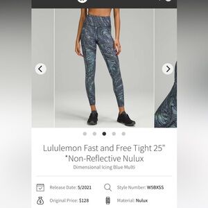 Sz 6 Lululemon Fast & Free Tights, 25”